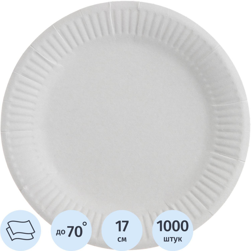 Тарелка одноразовая d170мм, бел., картон, 1000 шт/кор, 130011S/БУ