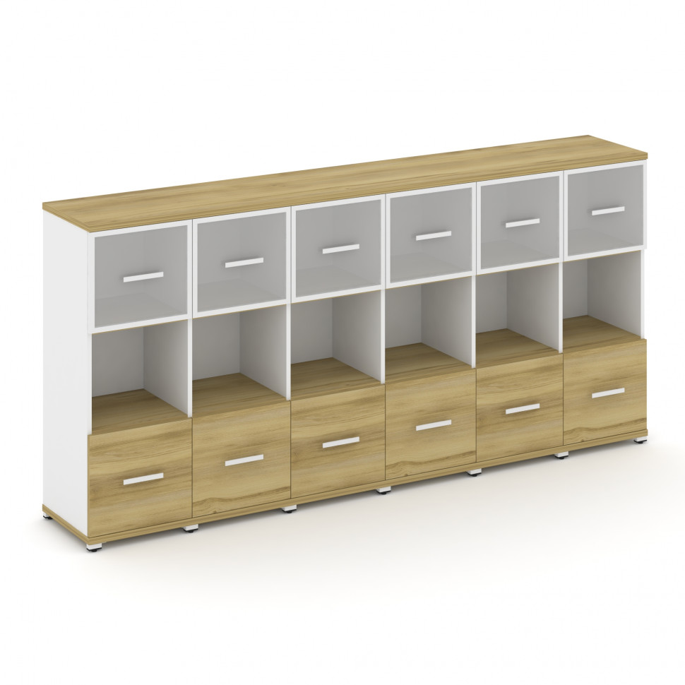 Concept Шкаф 6 узких секций, 3 ниши CN.STU-365 RMW W Дуб Винченцо/Белый Бриллиант/Металл Белый/Сатин