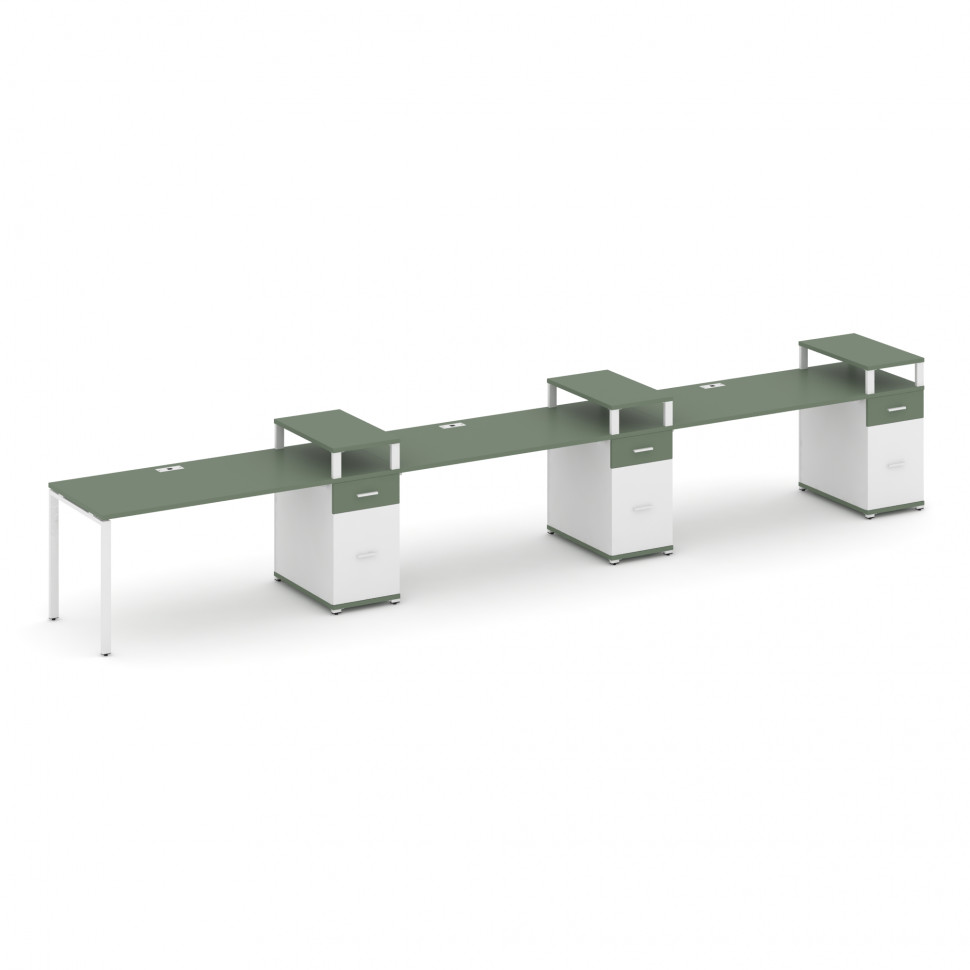 Concept Рабочая станция 3 места с 3 опорными тумбами CN.ORS-463 W Кобо/Белый Бриллиант/Металл Белый