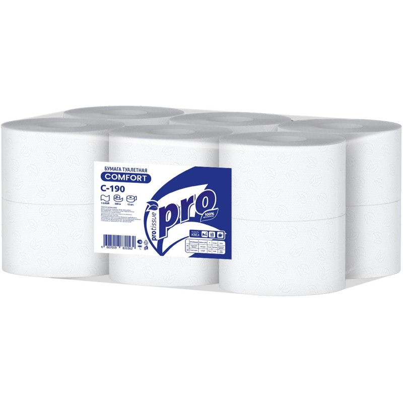 Бумага туалетная д/дисп Protissue 1сл бел цел 200м 12рул/уп С190