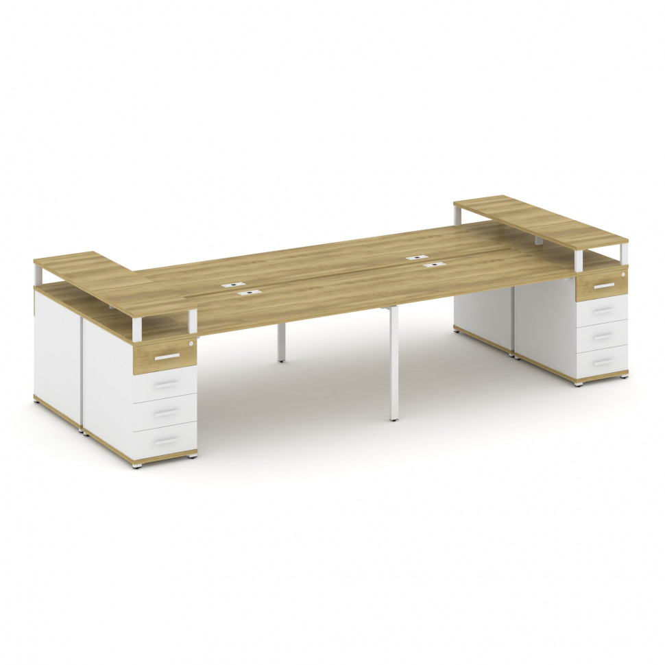 Concept Рабочая станция 4 места с 2 опорными тумбами CN.DRS-443 W Дуб Винченцо/Белый Бриллиант/Метал