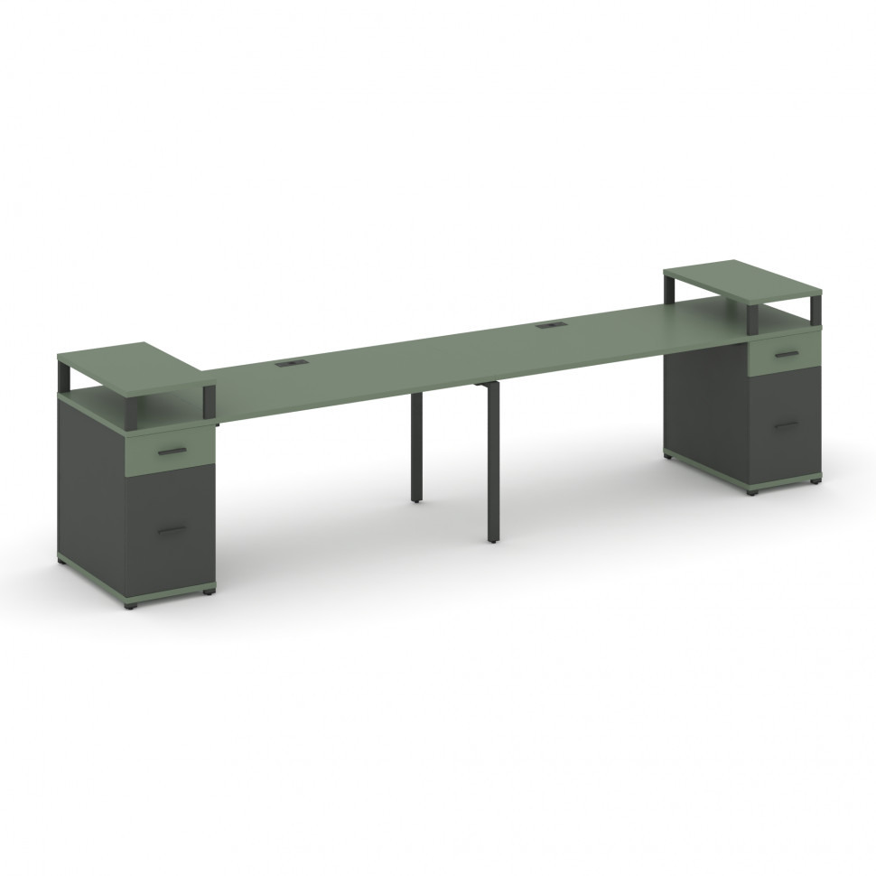 Concept Рабочая станция 2 места с 2 опорными тумбами CN.ORS-429 A Кобо/Антрацит/Металл Антрацит 2800