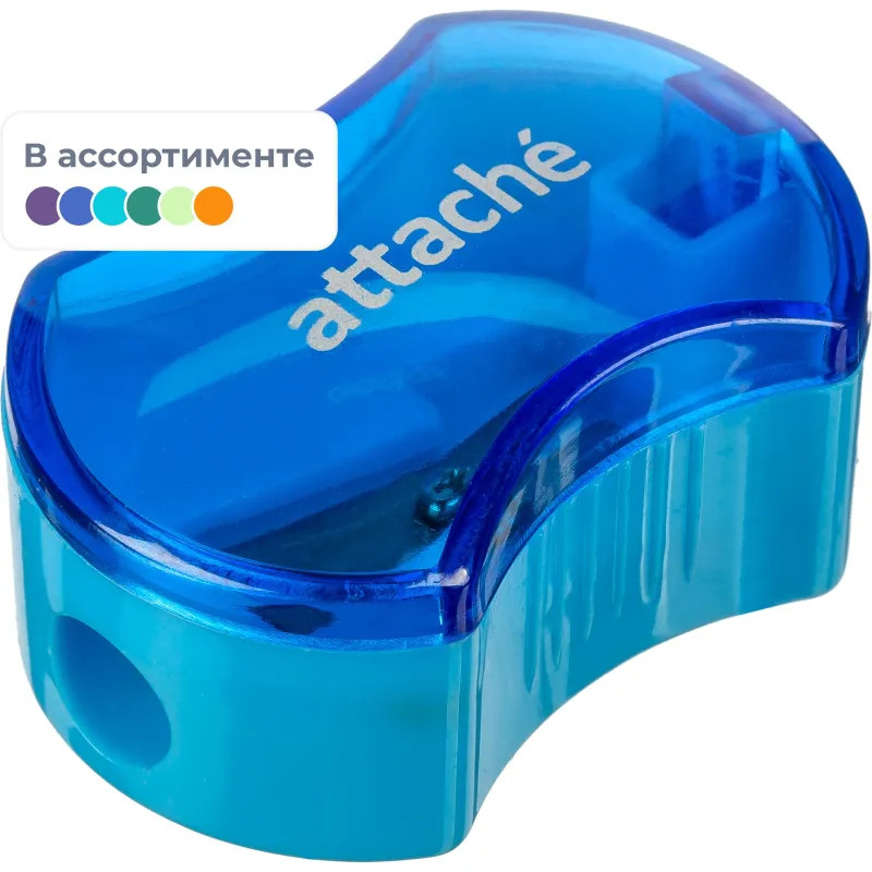 Точилка Attache, 1 отверстие, с контейнером, эргономичн, в ассорт