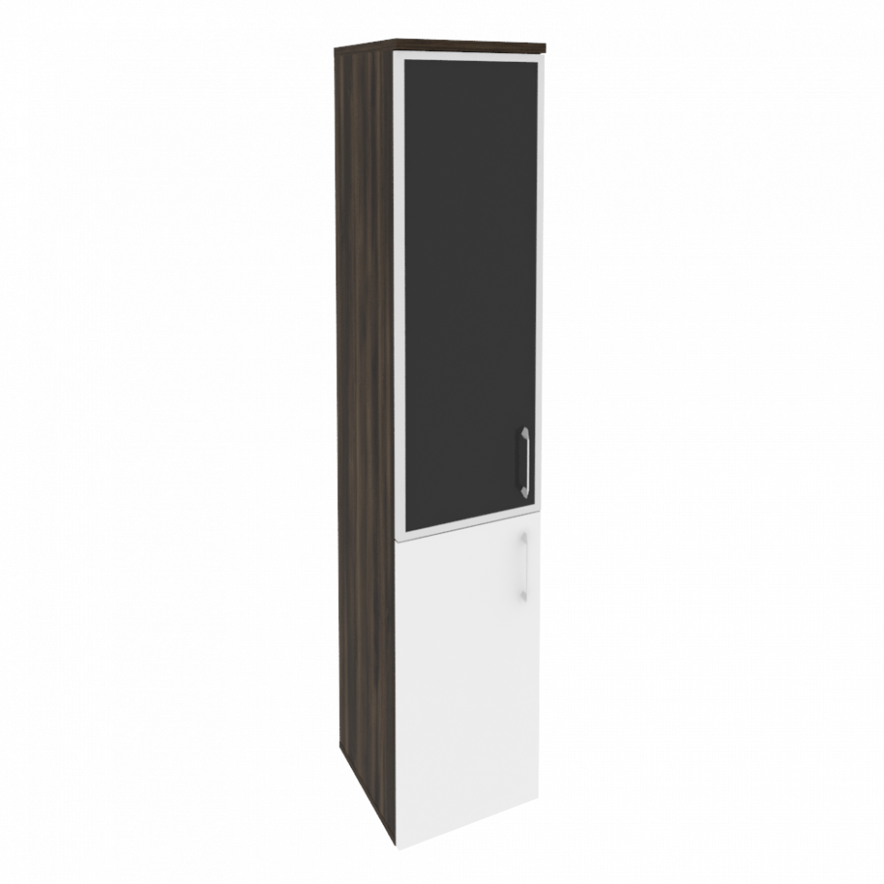 Onix Шкаф высокий узкий левый O.SU-1.2 R (L) black Дуб Мали/Белый Бриллиант/Cтекло Black 400*420*197