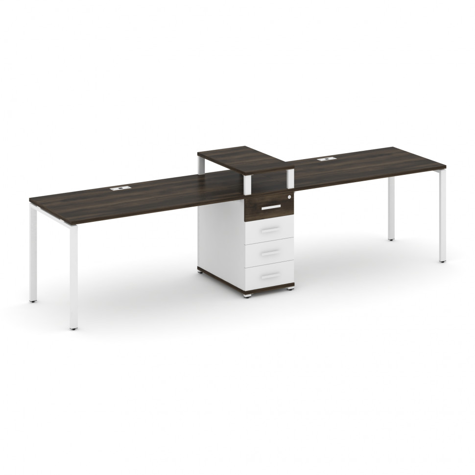 Concept Рабочая станция 2 места с 1 опорной тумбой CN.ORS-419 W Дуб Мали/Белый Бриллиант/Металл Белы