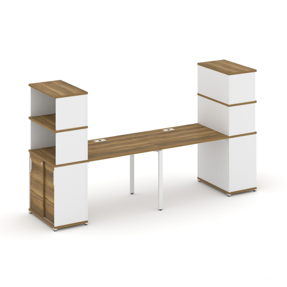 Concept Рабочая станция с опорными шкафом-купе с надставкой выс. CN.ORS-241 W Сандал Янтарный/Белый
