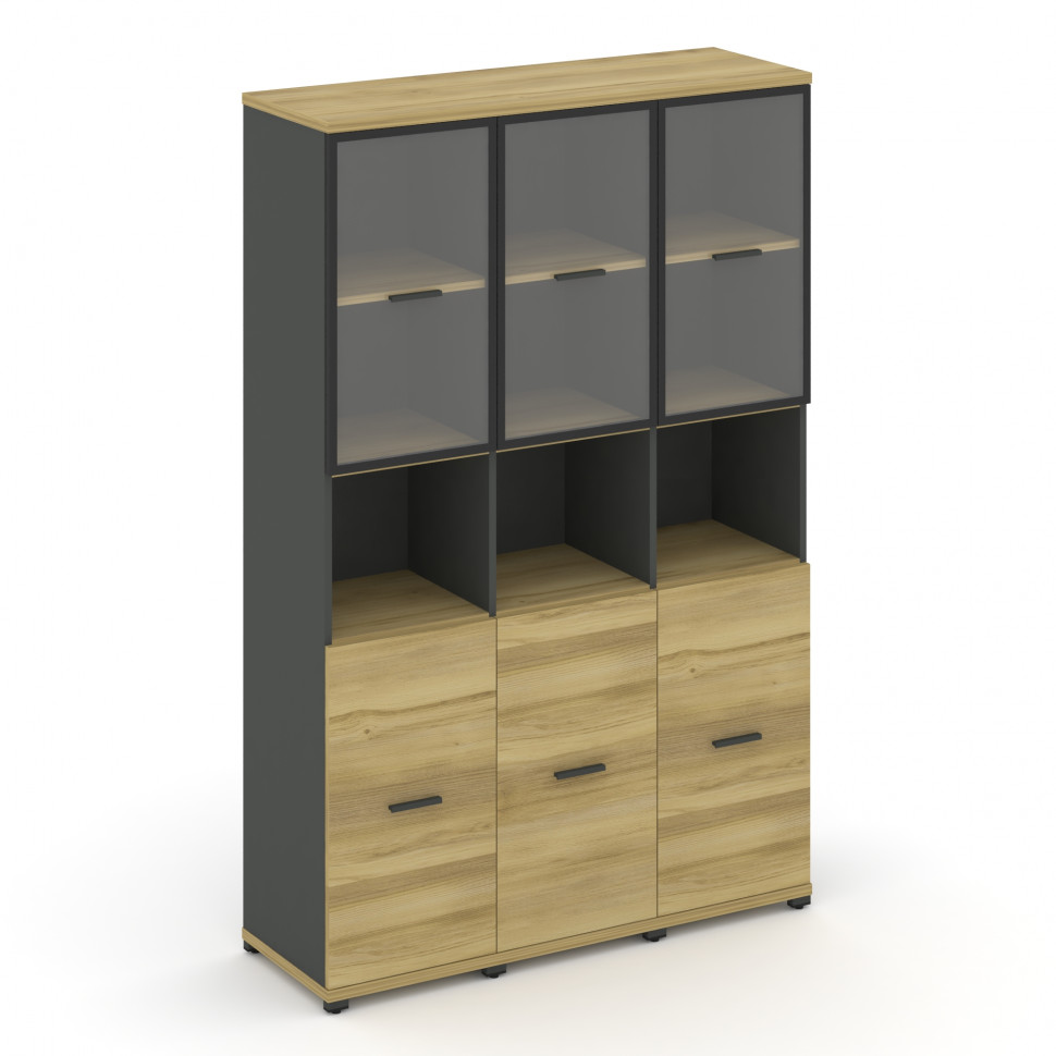 Concept Шкаф 3 узкие секции, 5 ниш CN.STU-533 RPB A Дуб Винченцо/Антрацит/Металл Антрацит/Прозрачный