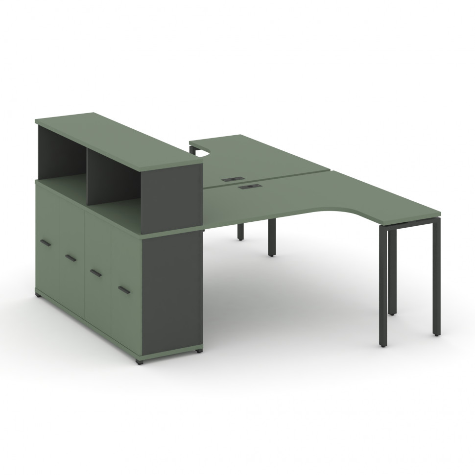 Concept Рабочая станция с опорным распаш. шкафом с надставкой низ. CN.DSA-214 A Кобо/Антрацит/Металл