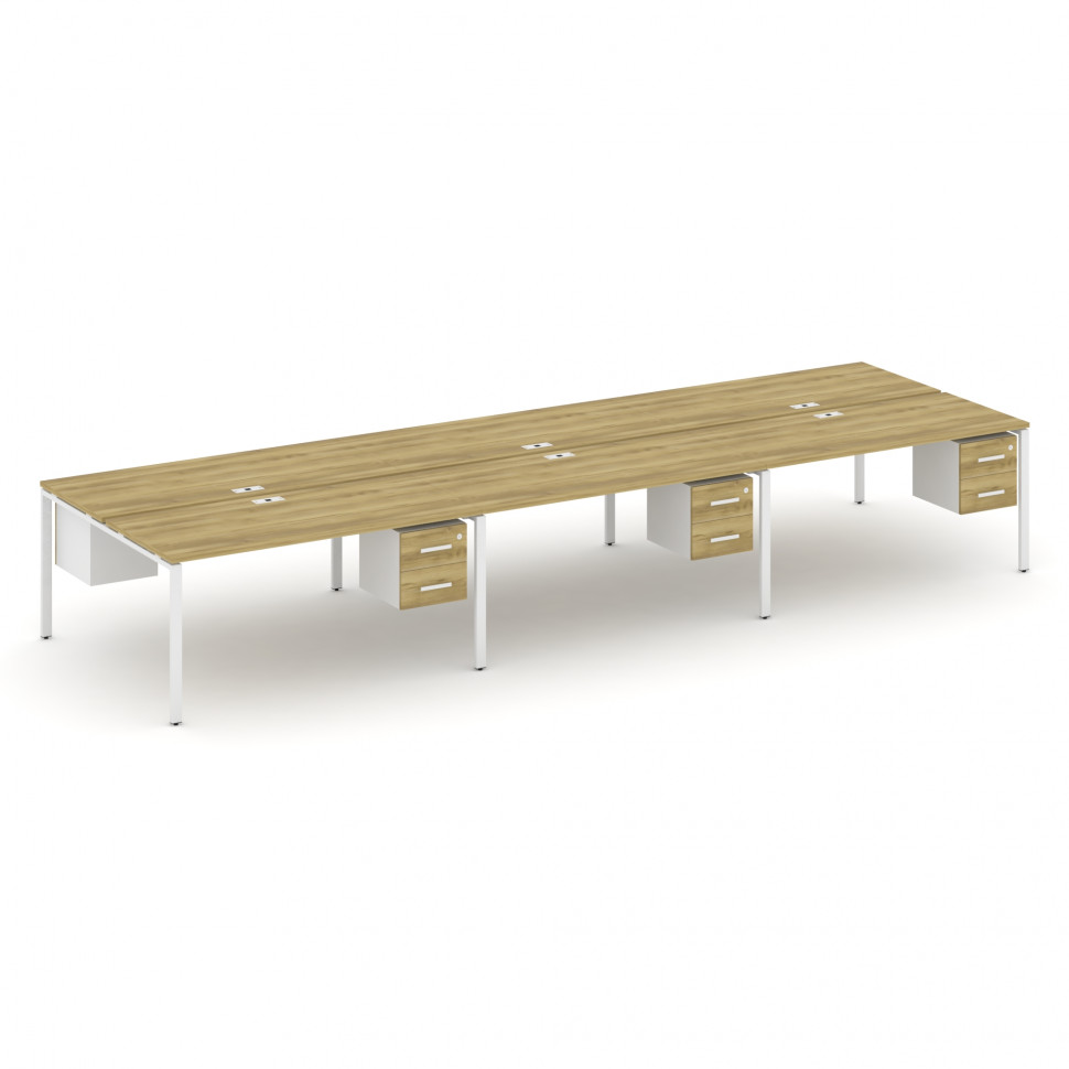 Concept Рабочая станция двухсторонняя с подвес. тумбами на 6 мест CN.DRS-156 W Дуб Винченцо/Белый Бр