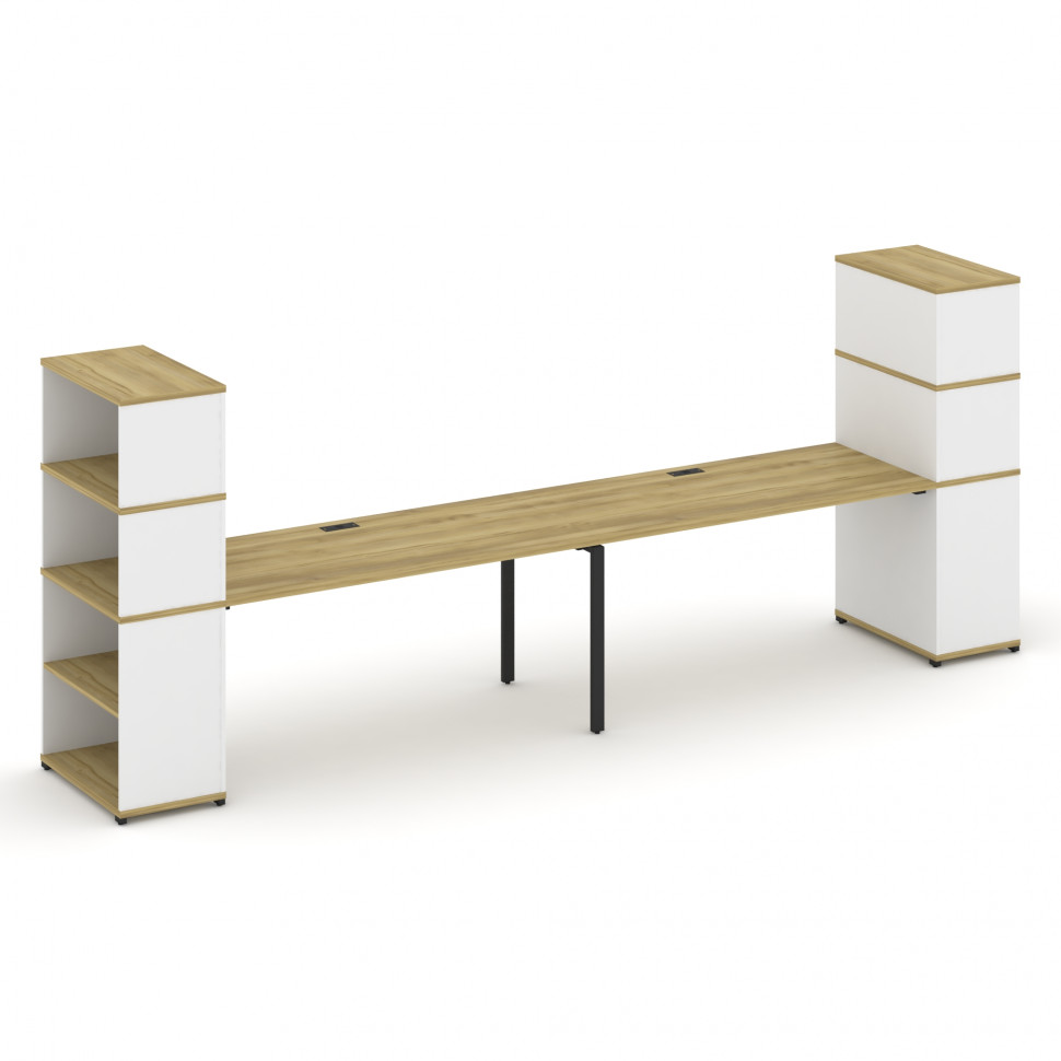 Concept Рабочая станция с опорными стеллажами с надставкой выс. CN.ORS-216 Дуб Винченцо/Белый Брилли