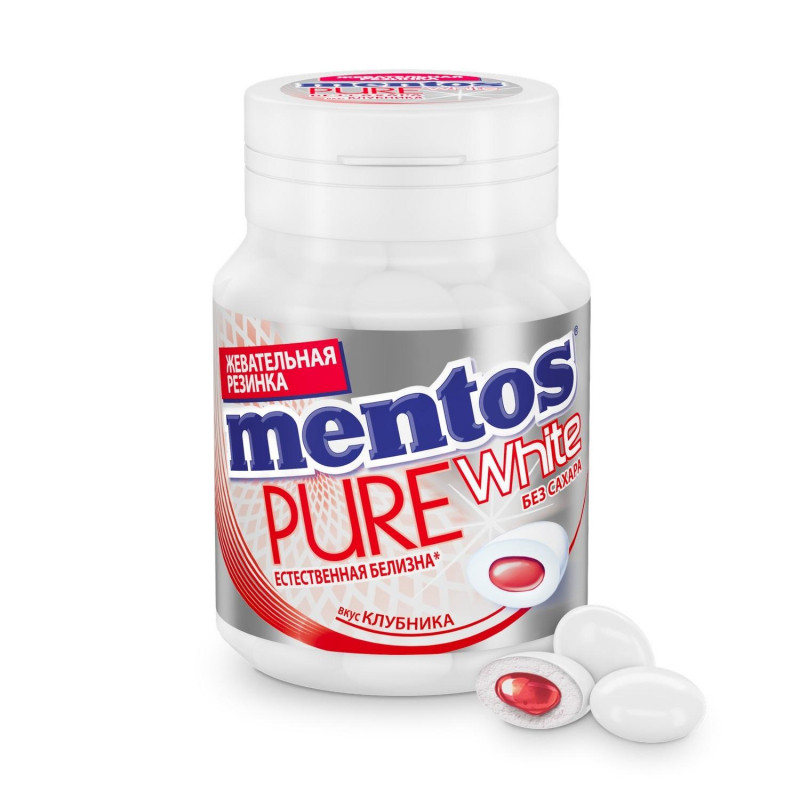 Жевательная резинка Mentos Pure White Клубника, 54г Жевательная резинка Mentos Pure White Клубника, 54г