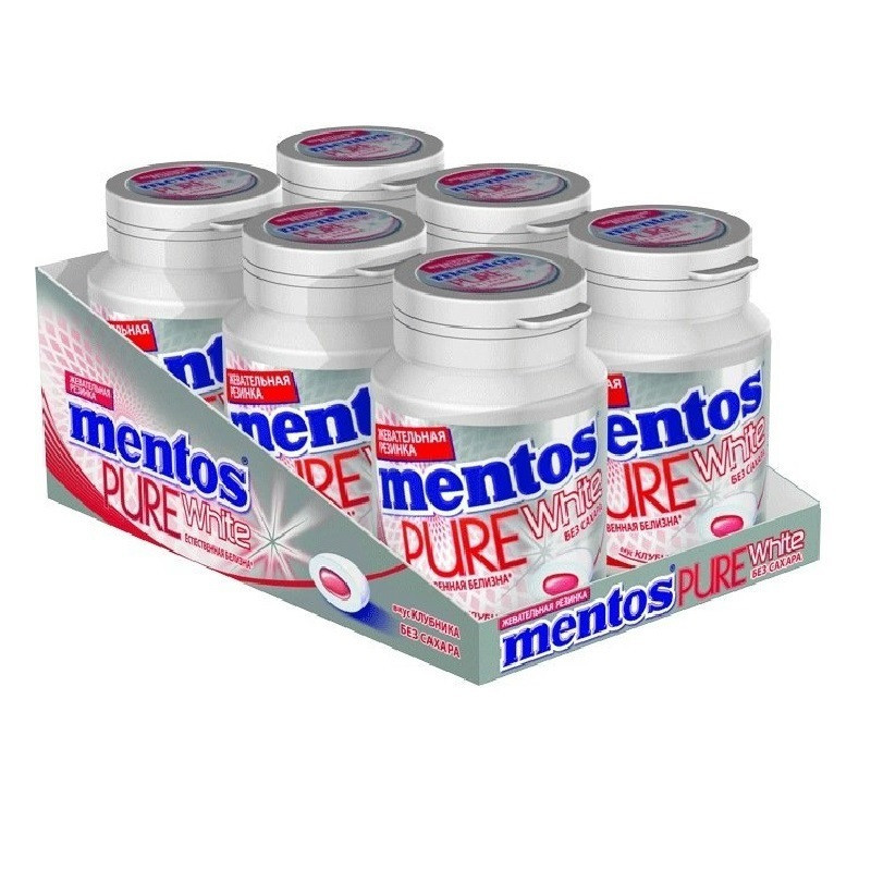 Жевательная резинка Mentos Pure White Клубника, 54г Жевательная резинка Mentos Pure White Клубника, 54г