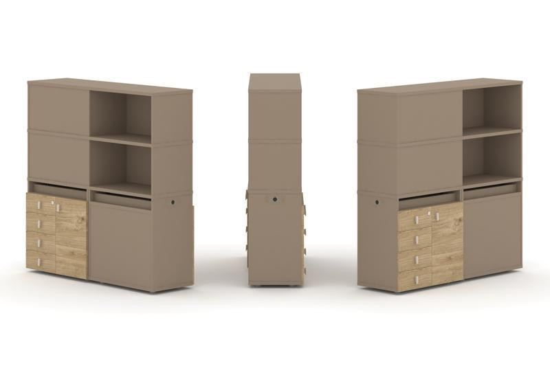 Estetica Набор №18. Тумба двойная+высокая надставка ES.NB.2V-18 Латте/Тиквуд Светлый 1500*410*1520