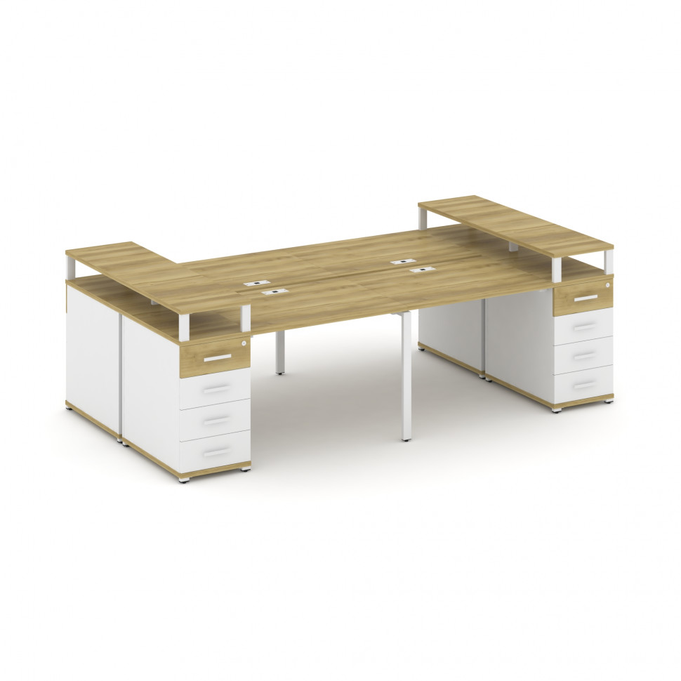 Concept Рабочая станция 4 места с 2 опорными тумбами CN.DRS-441 W Дуб Винченцо/Белый Бриллиант/Метал