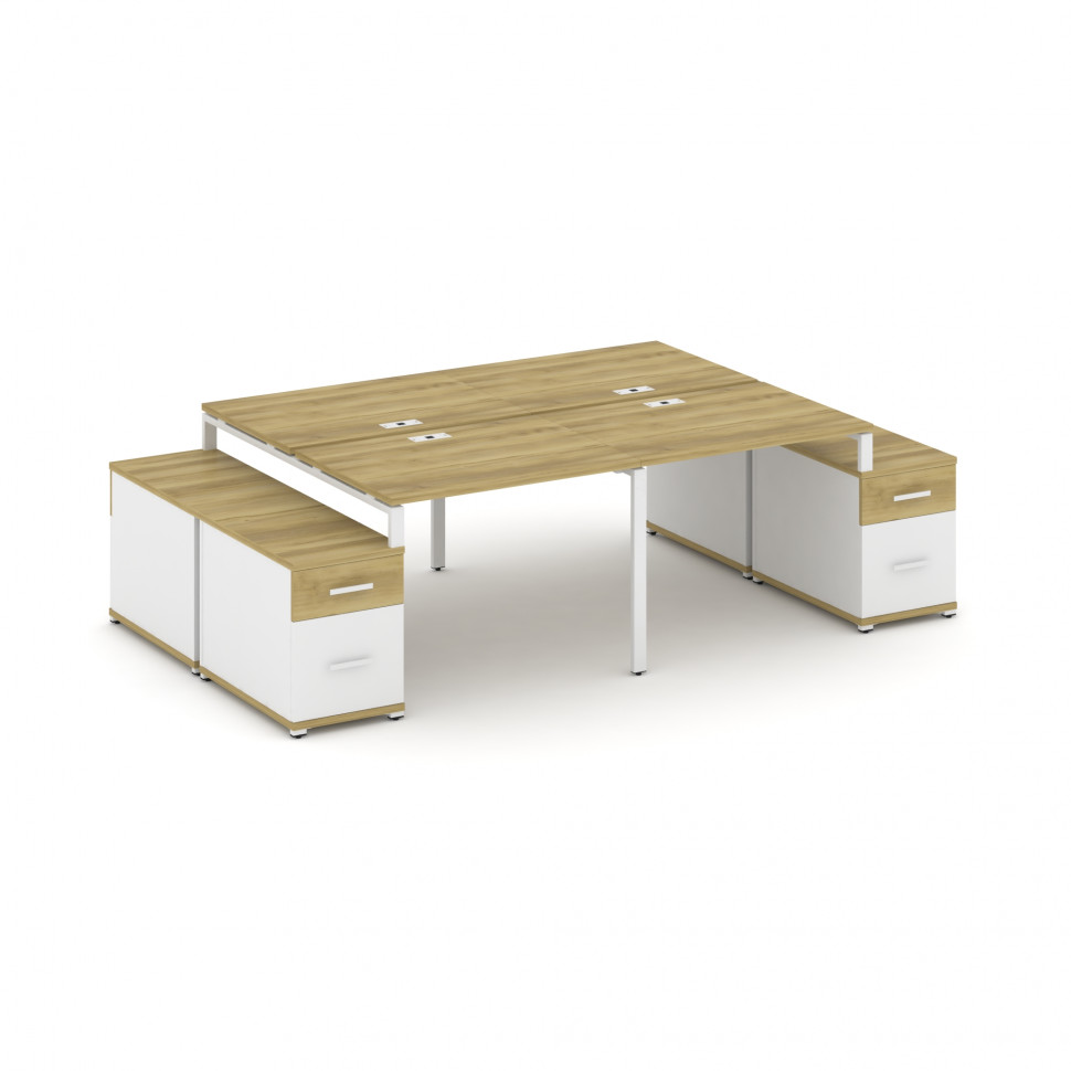 Concept Рабочая станция 4 места с 2 двухсторонними опорными тумбами CN.DRS-329 W Дуб Винченцо/Белый