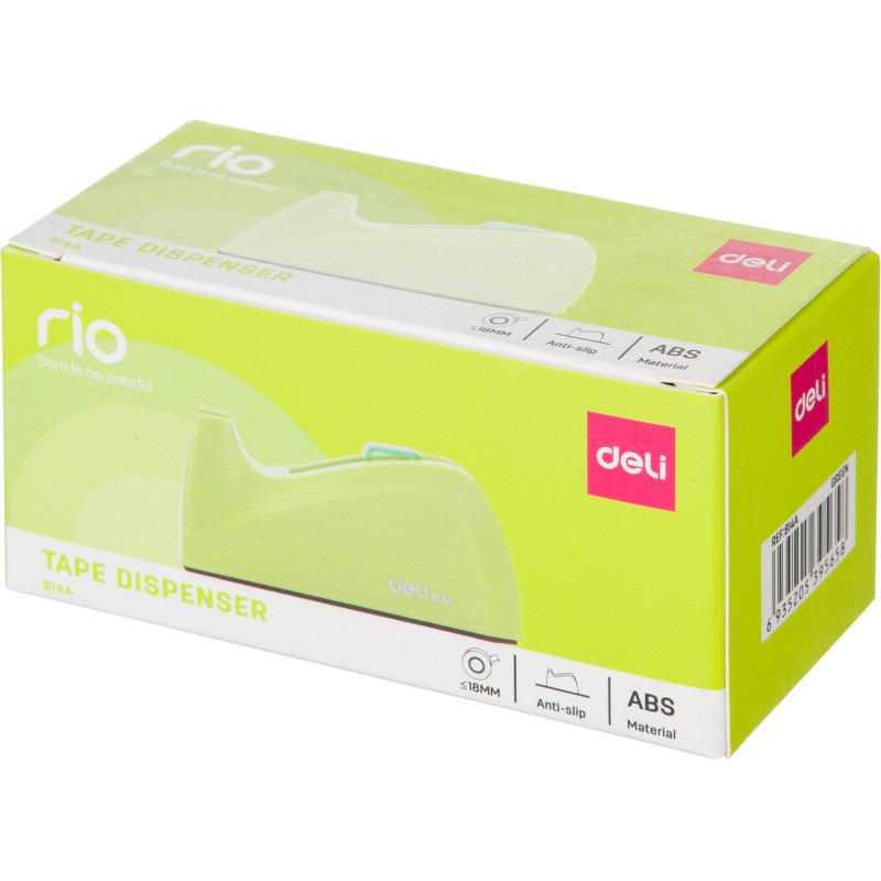Диспенсер для клейкой ленты Deli E814, ABS-пластик, 120x57x60 мм, зеленый Диспенсер для клейкой ленты Deli E814, ABS-пластик, 120x57x60 мм, зеленый