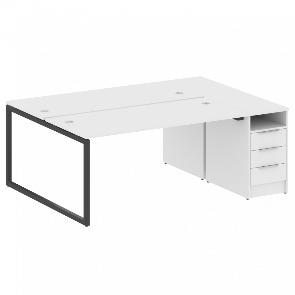 Metal System Quattro Рабочая станция с тумбой на О-образном м/к 40БО.РС-СТП-2.4 Белый/Металл Антраци