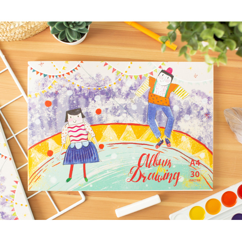 Альбом д/рисов.акварелью 30л А4,склейка,тверд.подл.,180гр. №1 SchoolЦирк