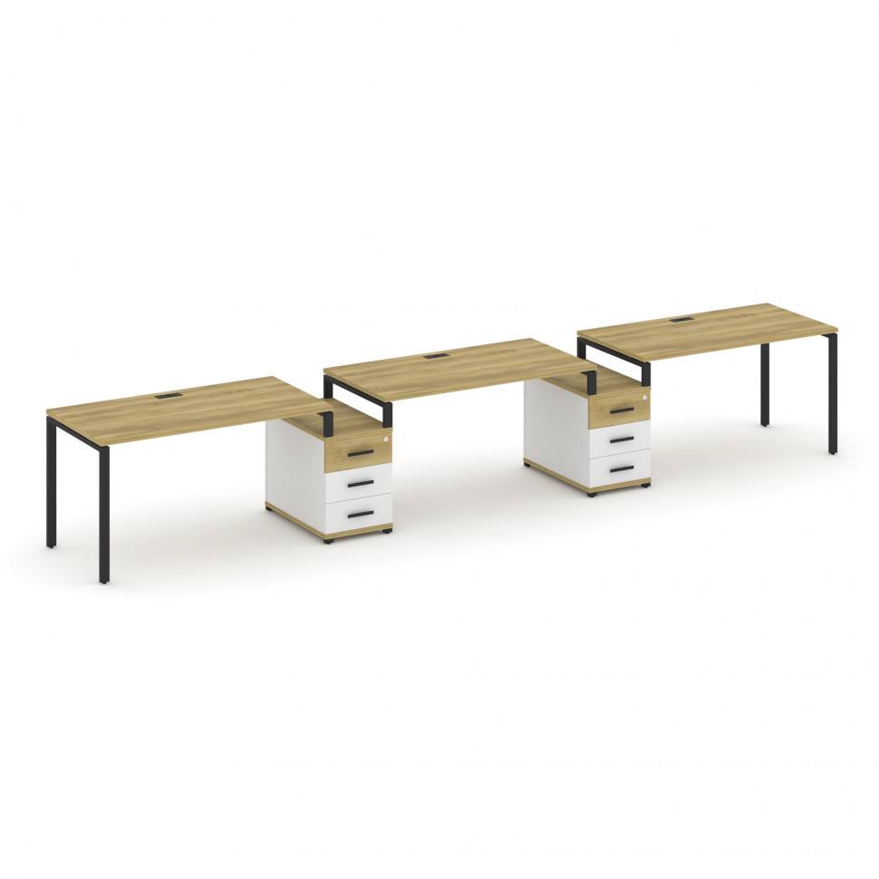 Concept Рабочая станция 3 места с 2 опорными тумбами CN.ORS-327 B Дуб Винченцо/Белый Бриллиант/Метал