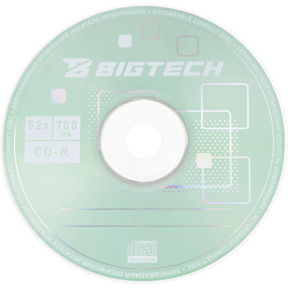Носители информации Bigtech YCDRB001 CD-R 700 МБ/52х/100шт/уп cake box