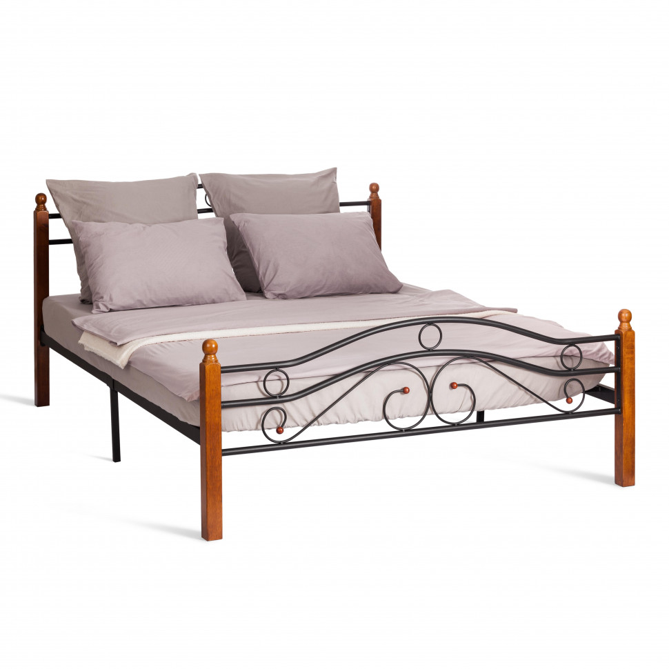 Кровать AT-803 дерево гевея/металл, 160*200 см (Queen bed), красный дуб/черный Кровать AT-803 дерево гевея/металл, 160*200 см (Queen bed), красный дуб/черный