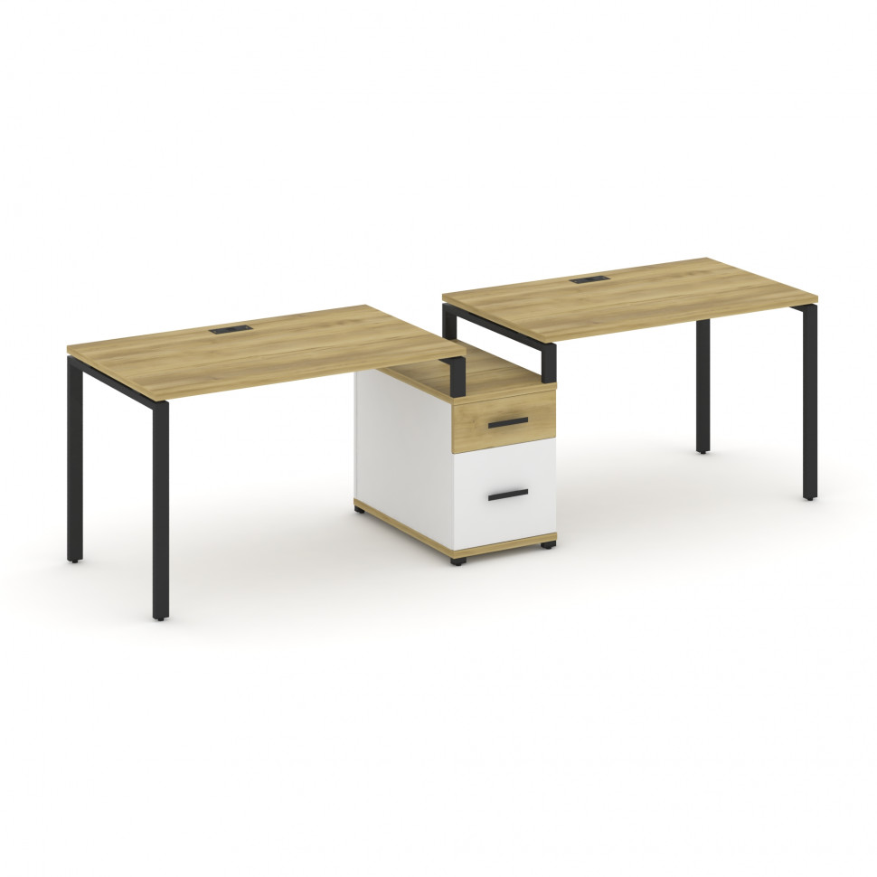 Concept Рабочая станция 2 места с 1 опорной тумбой CN.ORS-306 B Дуб Винченцо/Белый Бриллиант/Металл