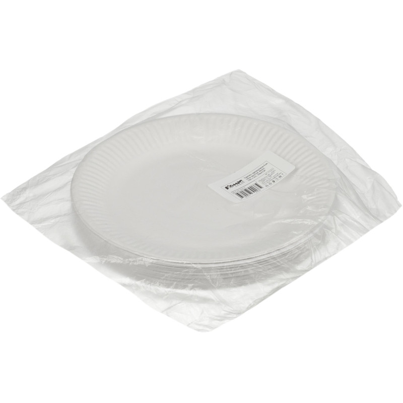 Тарелка одноразовая бум. 18см круглая, белая, 190 г/м2, 50шт/уп