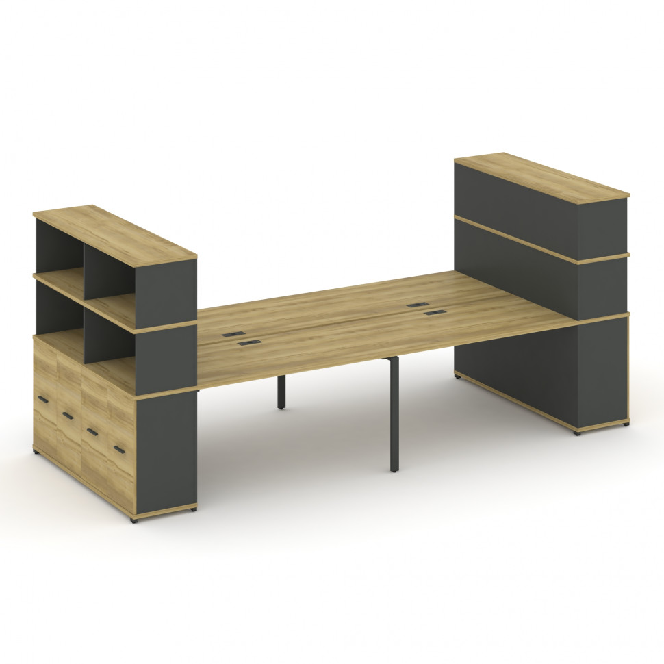 Concept Рабочая станция с опорными распаш. шкафами с надставкой выс. CN.DRS-274 A Дуб Винченцо/Антра