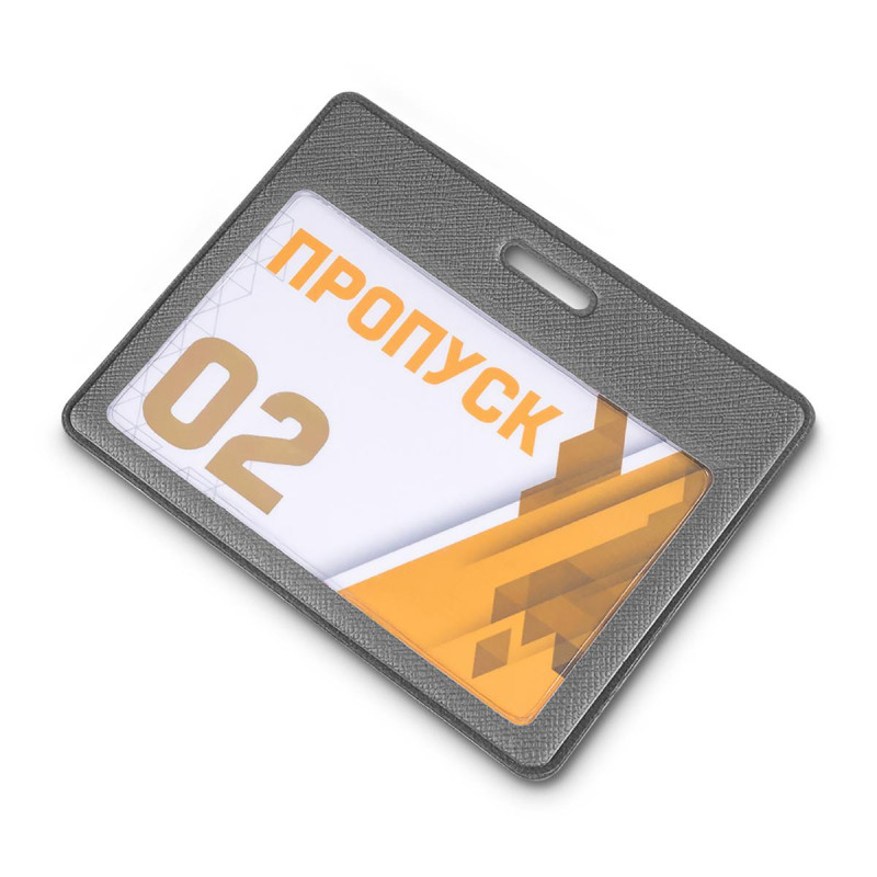 Бейдж горизонтальный для карты, внутр. разм 90x60мм Экокожа графит EK-1H-1