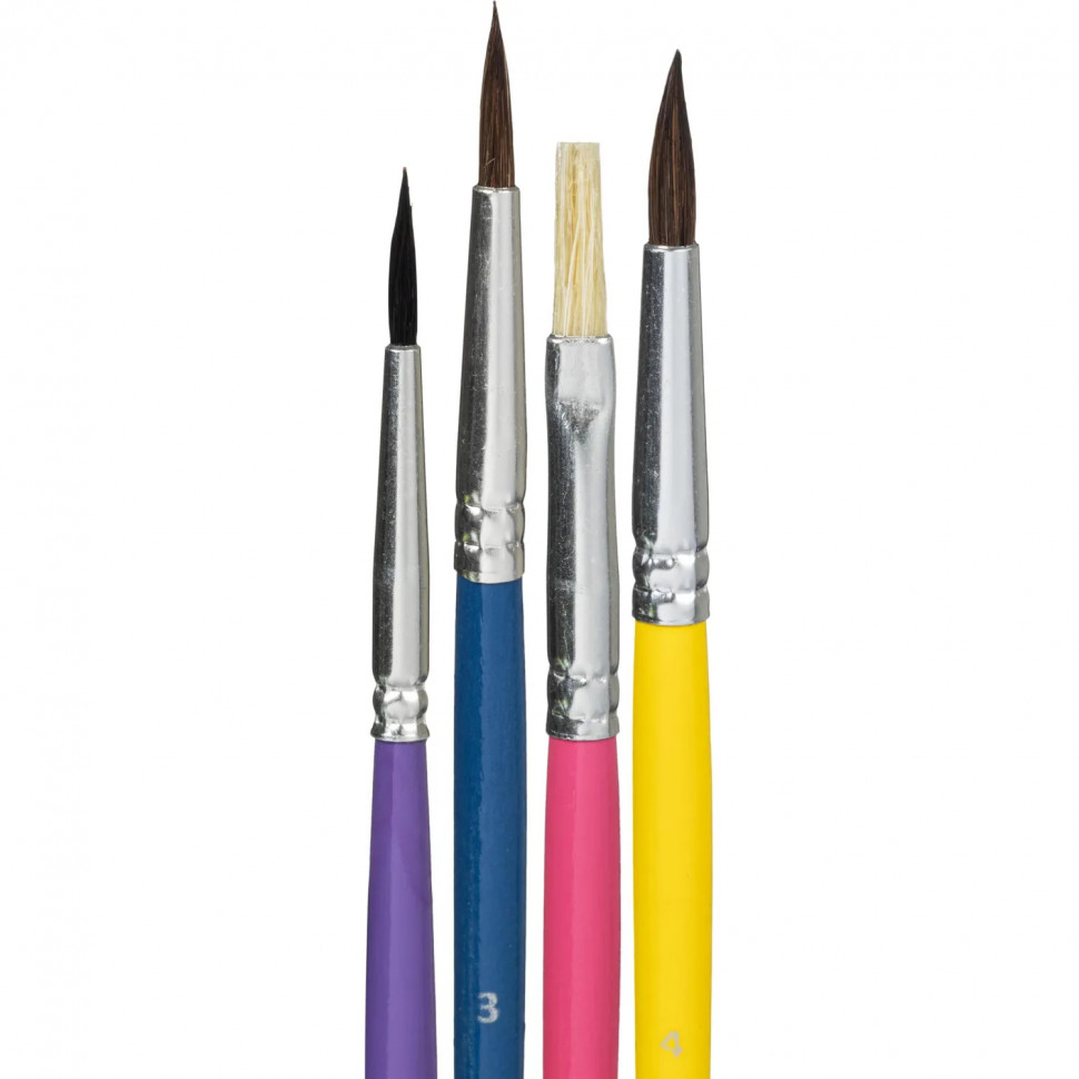 Набор кистей Комус Класс Максики пони,кр(№3,4),бел,кр(№2),щет,пл(№4),4шт