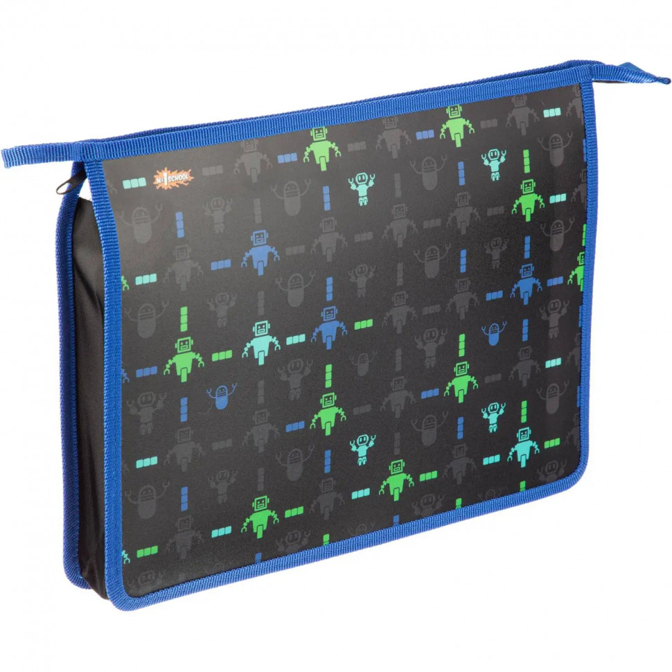 Папка для тетрадей Robot черный А4 на молнии,пластик,ПТ-813