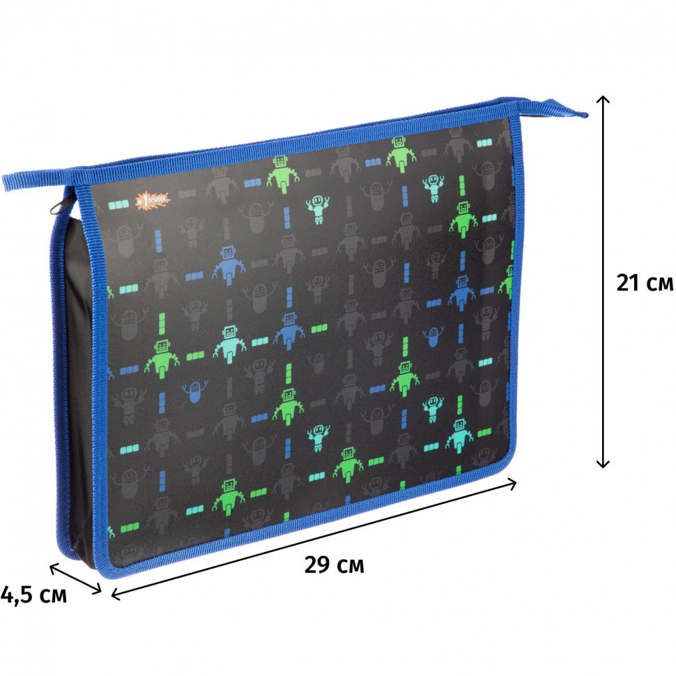 Папка для тетрадей Robot черный А4 на молнии,пластик,ПТ-813