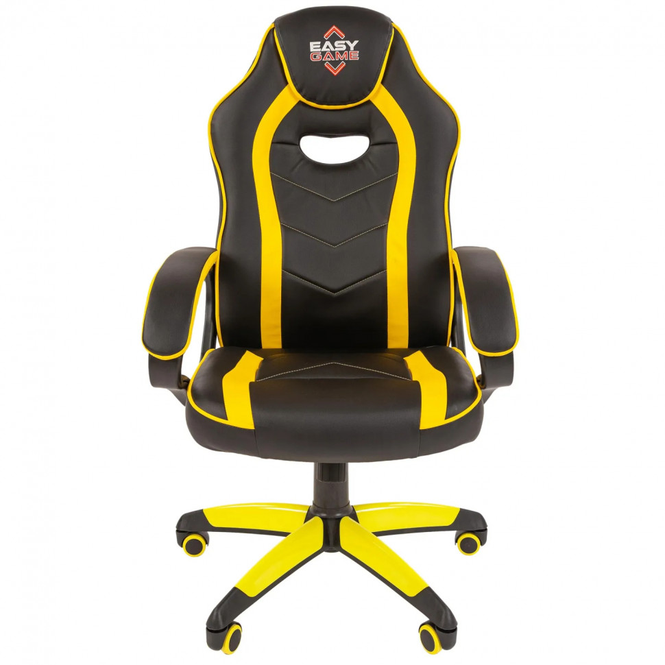 Кресло VT_EChair Easy Game-687 TPU кожзам черный/желтый пластик