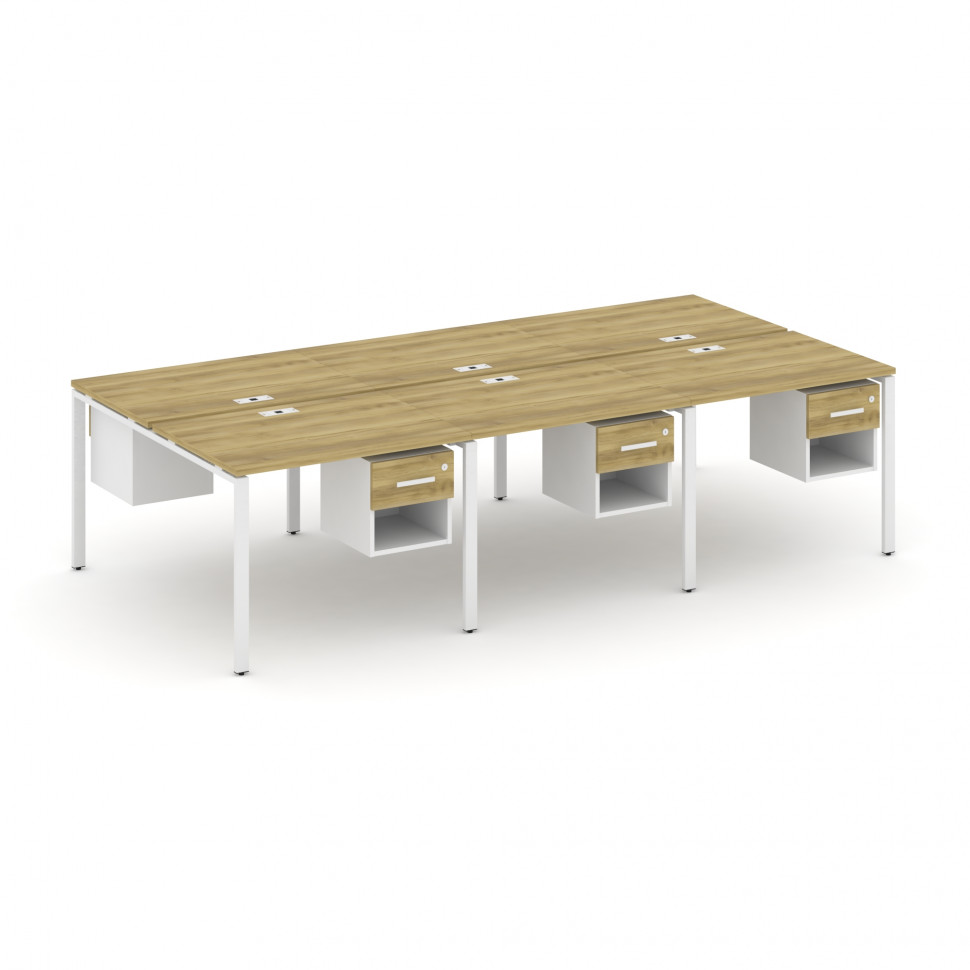Concept Рабочая станция двухсторонняя с подвес. тумбами на 6 мест CN.DRS-157 W Дуб Винченцо/Белый Бр