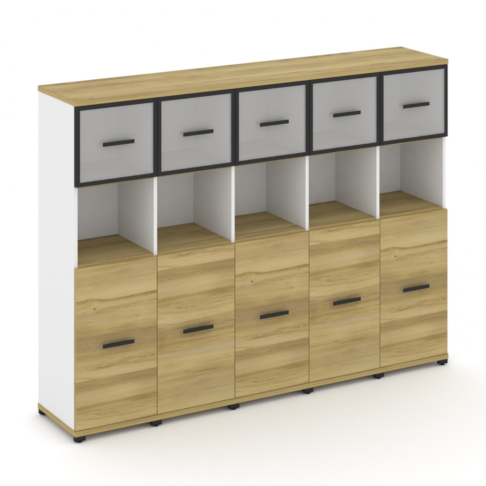 Concept Шкаф 5 узких секций, 4 ниши CN.STU-455 RMB B Дуб Винченцо/Белый Бриллиант/Металл Черный/Сати