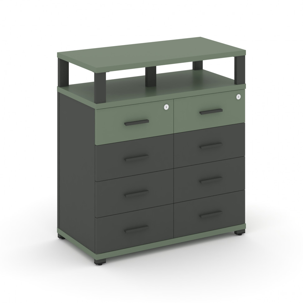 Concept Тумба приставная широкая 8 ящ. с надставкой широкой CN.TSP-015 A Кобо/Антрацит/Металл Антрац