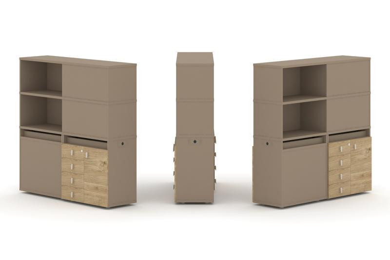 Estetica Набор №19. Тумба двойная+высокая надставка ES.NB.2V-19 Латте/Тиквуд Светлый 1500*410*1520