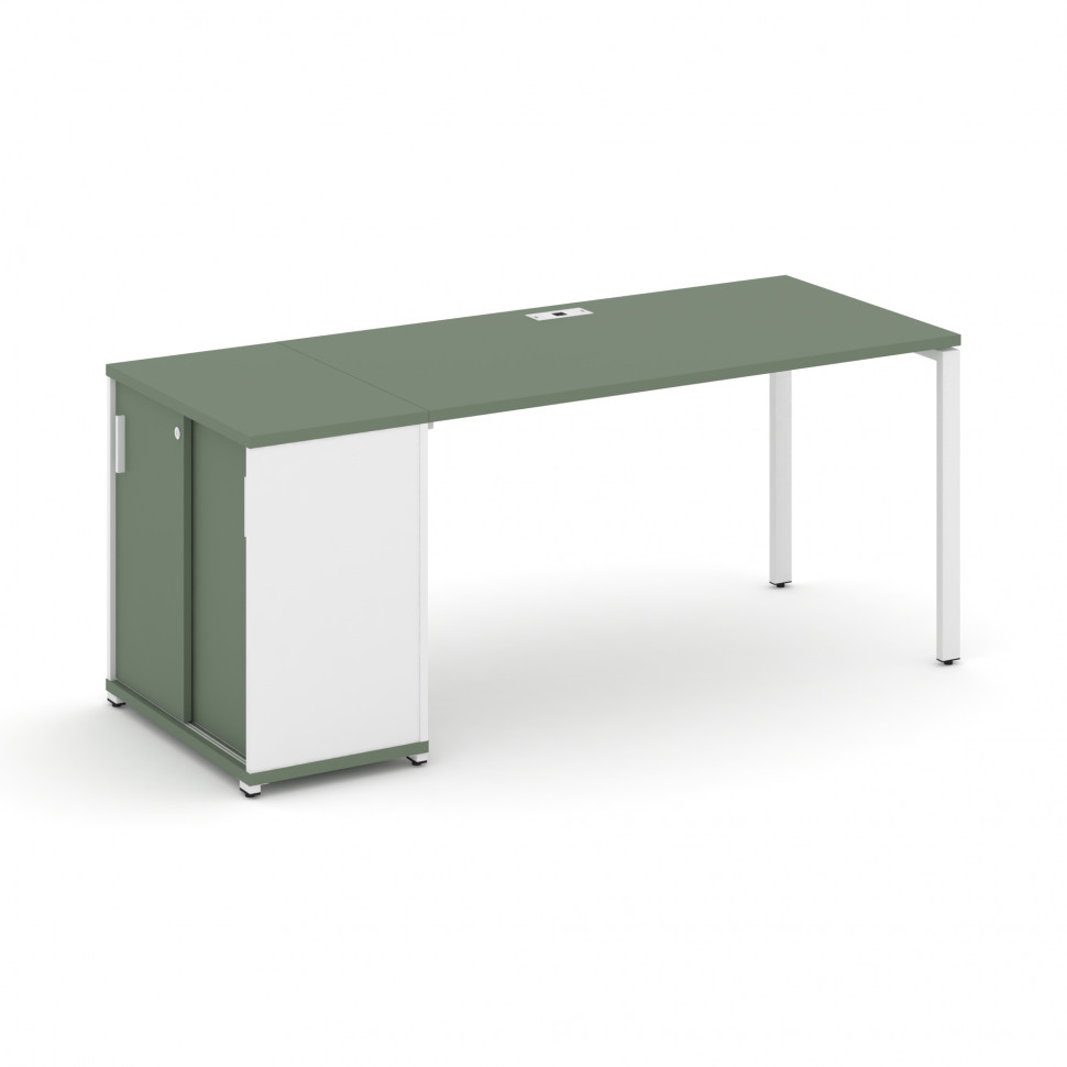 Concept Стол рабочий с опорным шкафом-купе CN.SP-236 W Кобо/Белый Бриллиант/Металл Белый 2000*720*75