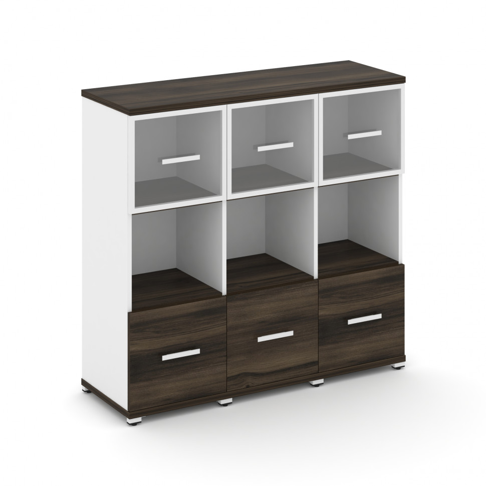 Concept Шкаф 3 узкие секции, 3 ниши CN.STU-335 RPW W Дуб Мали/Белый Бриллиант/Металл Белый/Прозрачны