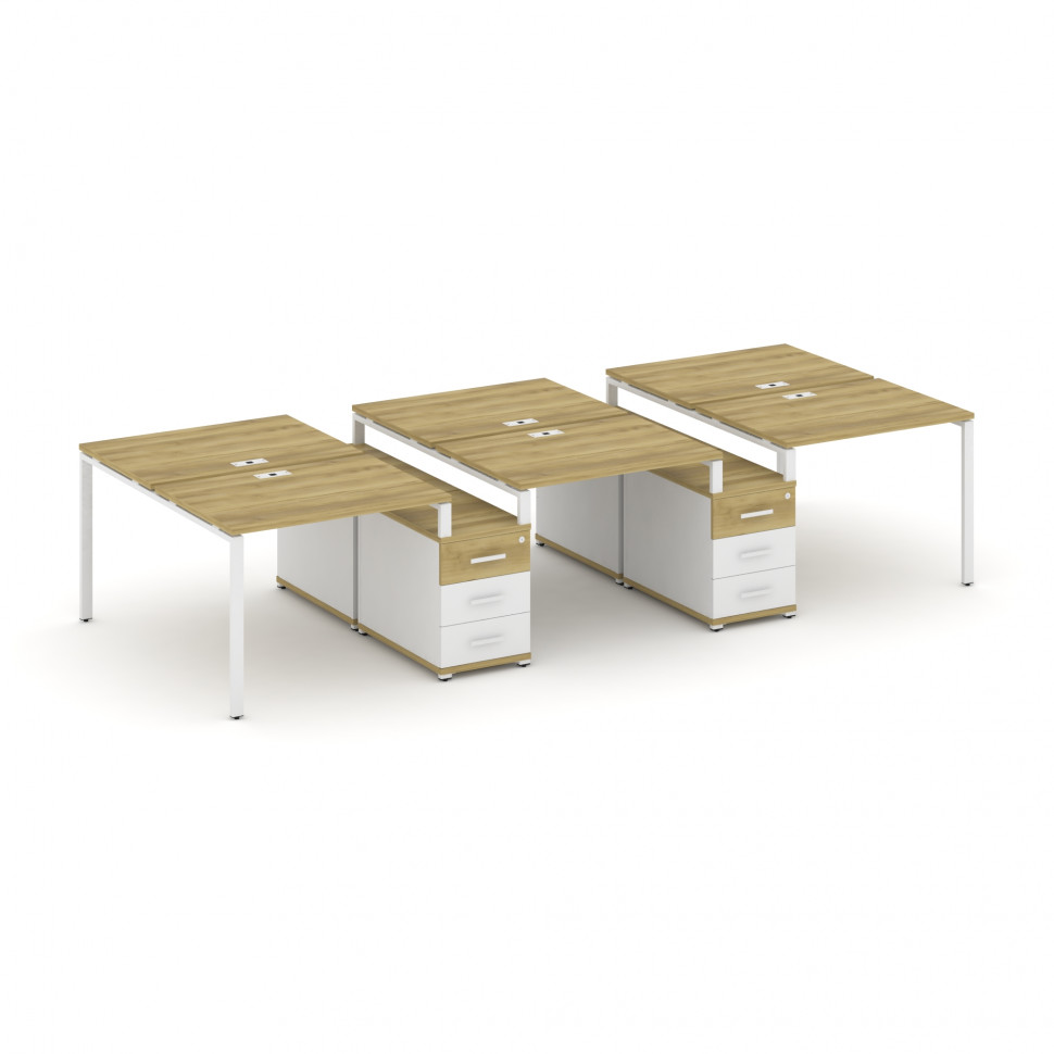Concept Рабочая станция 6 мест с 2 двухсторонними опорными тумбами CN.DRS-333 W Дуб Винченцо/Белый Б Concept Рабочая станция 6 мест с 2 двухсторонними опорными тумбами CN.DRS-333 W Дуб Винченцо/Белый Б