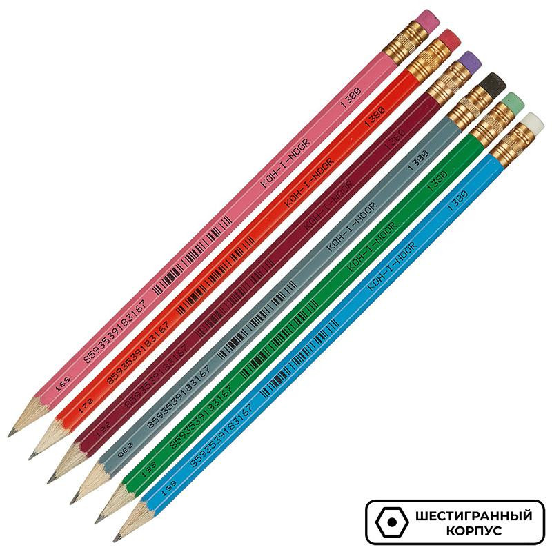 Карандаш чернографитный KOH-I-NOOR 1380 ASTRA HB с ластиком Чехия