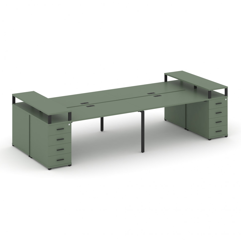 Concept Рабочая станция 4 места с 2 опорными тумбами CN.DRS-441 B Кобо/Металл Черный 2800*1480*917