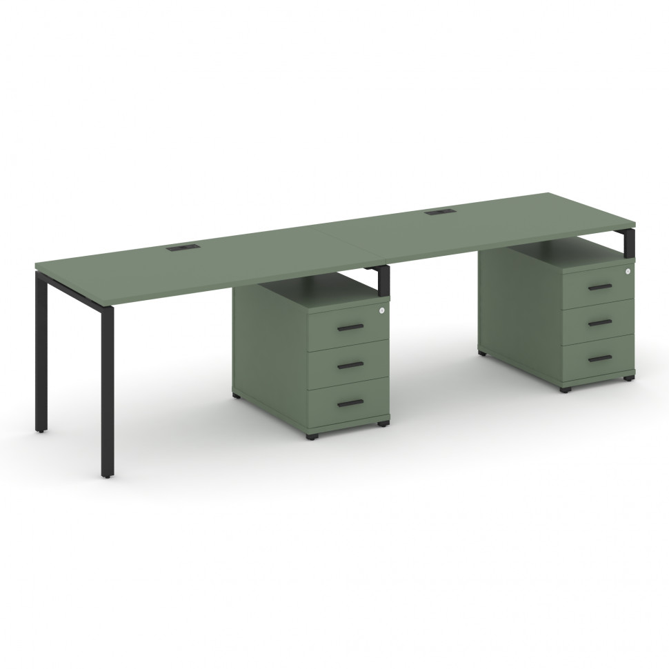 Concept Рабочая станция 2 места с 2 опорными тумбами CN.ORS-311 B Кобо/Металл Черный 2760*720*750