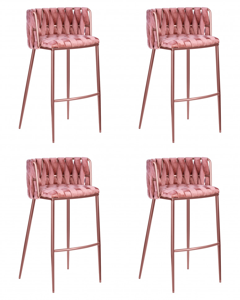 Набор 4 шт Стул барный DOBRIN EMMA ROSE GOLD, розовый велюр (VF-10)