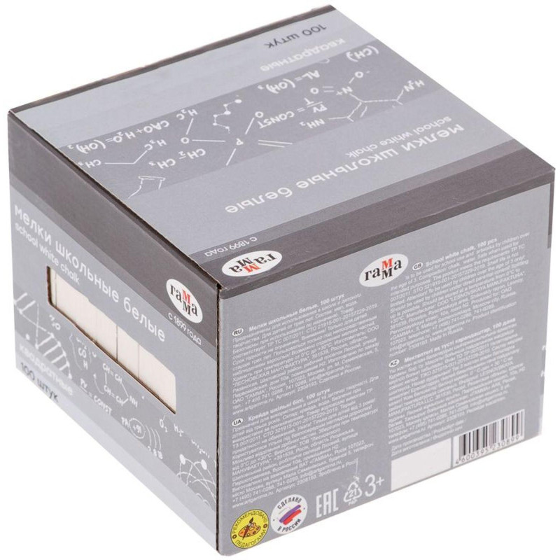 Мел школьный Гамма белые 100 штук, мягкие, квадратные, 2308193