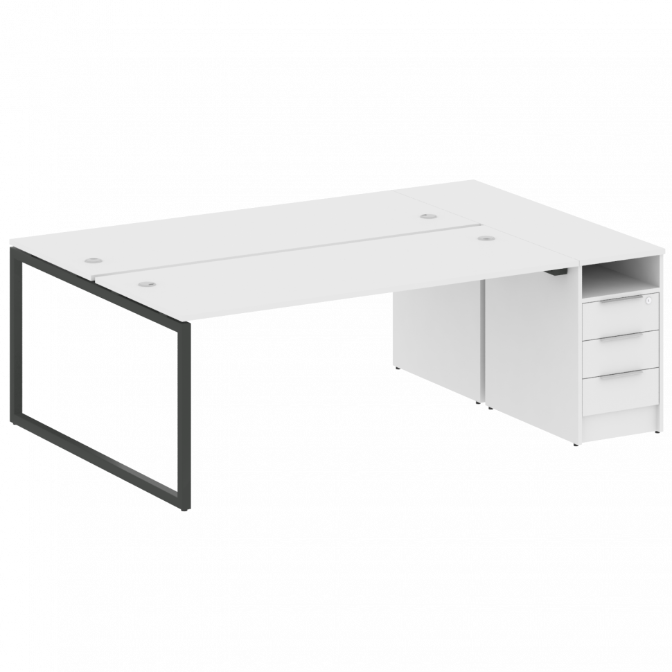 Metal System Quattro Рабочая станция с тумбой на О-образном м/к 40БО.РС-СТП-2.5 Белый/Металл Антраци