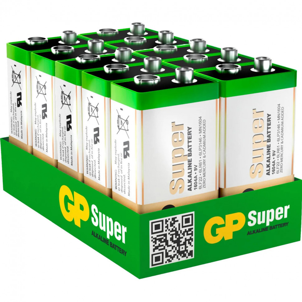 Батарейка GP Super 6LR61/1604A 1604A-5CR1/1604AA21-5CRSBC1 10 шт/уп, 1шт/бл Батарейка GP Super 6LR61/1604A 1604A-5CR1/1604AA21-5CRSBC1 10 шт/уп, 1шт/бл