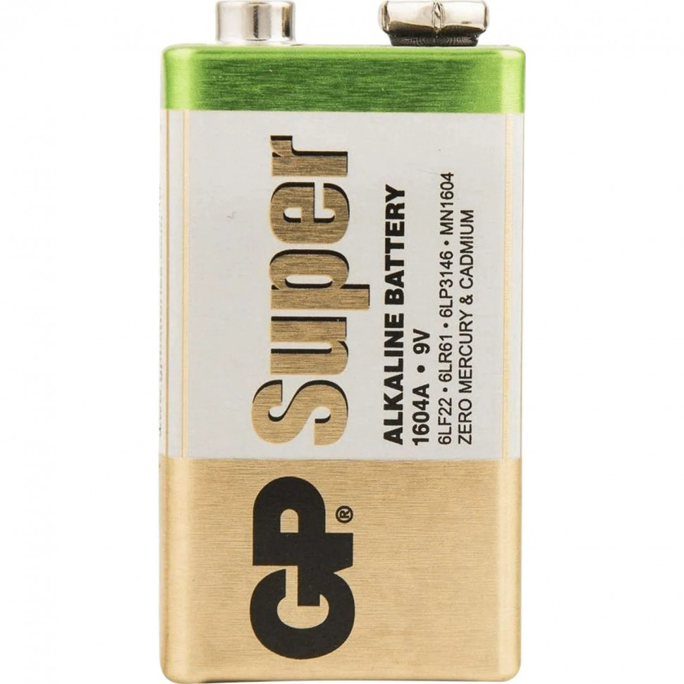 Батарейка GP Super 6LR61/1604A 1604A-5CR1/1604AA21-5CRSBC1 10 шт/уп, 1шт/бл Батарейка GP Super 6LR61/1604A 1604A-5CR1/1604AA21-5CRSBC1 10 шт/уп, 1шт/бл