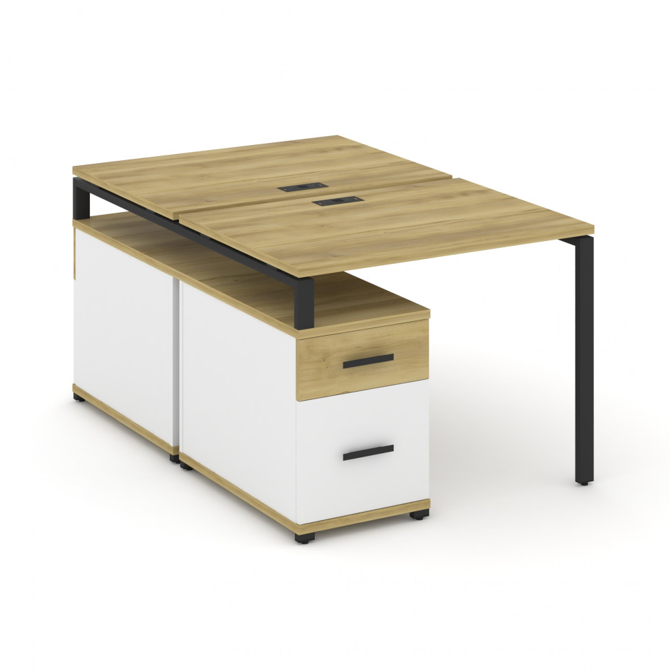 Concept Рабочая станция 2 места с двухсторонней опорной тумбой CN.DRS-305 B Дуб Винченцо/Белый Брилл