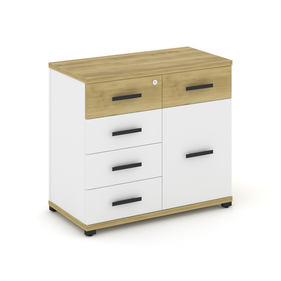 Concept Тумба приставная широкая 5 ящ.+1 распаш. фасад CN.TSP-016 B Дуб Винченцо/Белый Бриллиант/Мет Concept Тумба приставная широкая 5 ящ.+1 распаш. фасад CN.TSP-016 B Дуб Винченцо/Белый Бриллиант/Мет